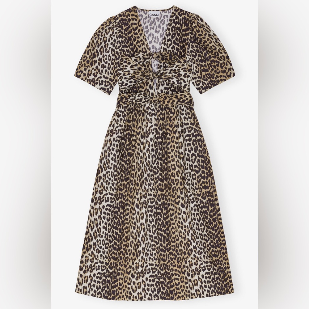 Ganni. NWT. Leopard Tie Front Dress. Spring Summer 2025. Size 42/ LG - Picture 3 of 12
